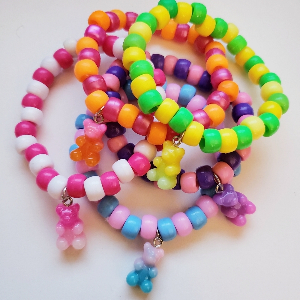 Handmade Stackable Rainbow Gummy Bear Kandi Bracelet Set